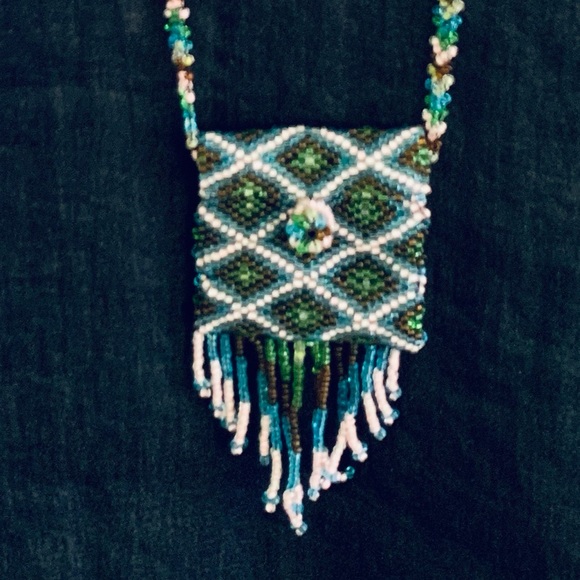 Native American Colorful Beaded Necklace Medicine Pouch Bag - Picture 3 of 7